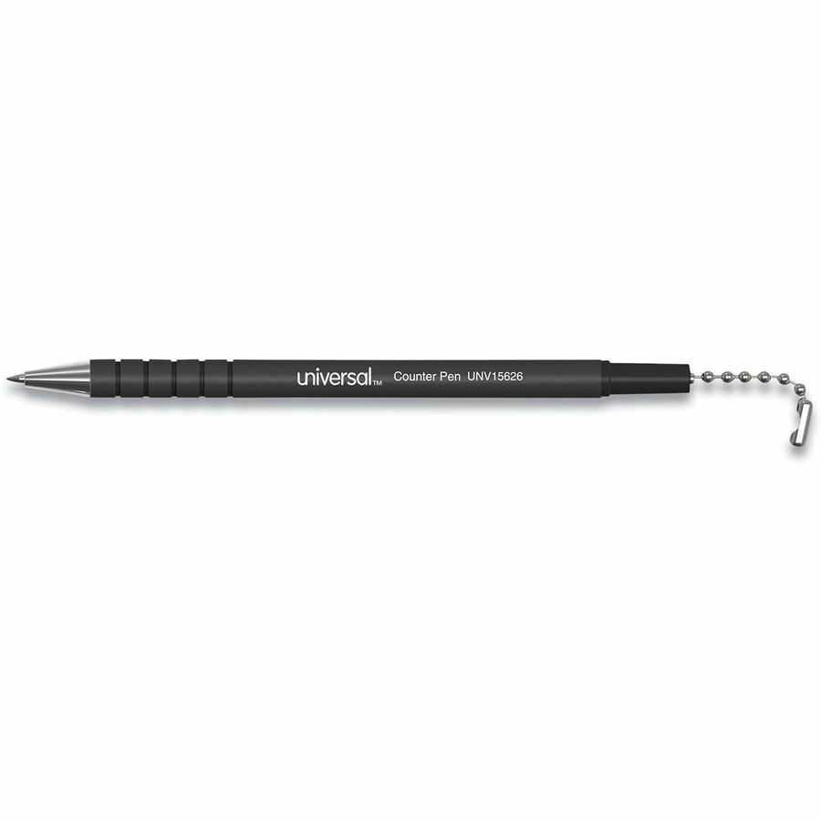 Universal Ballpoint Counter Pen, Medium 0.7 mm, Black Ink, Black Barrel - 0.7 mm Medium Conical Pen Point - Refillable - Black Ink - Black Barrel - 24 Each