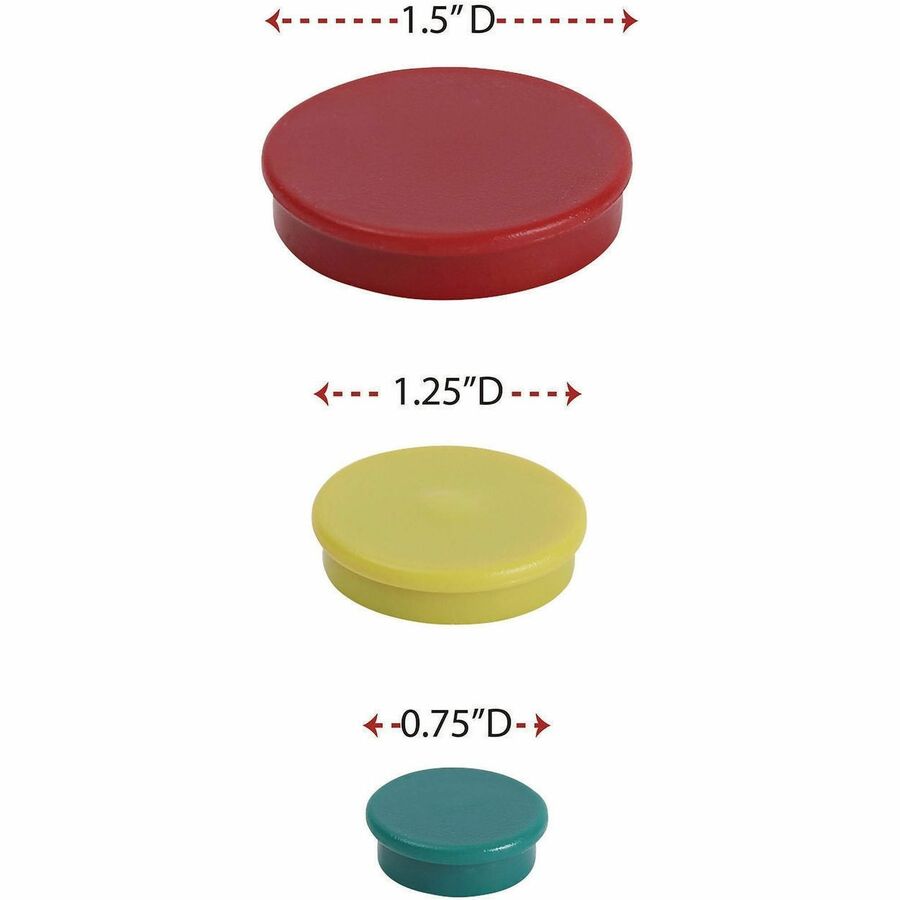 Universal Board Magnet - Circle - Heavy Duty - 30 / Pack - Assorted, Blue, Green, Red, White, Yellow