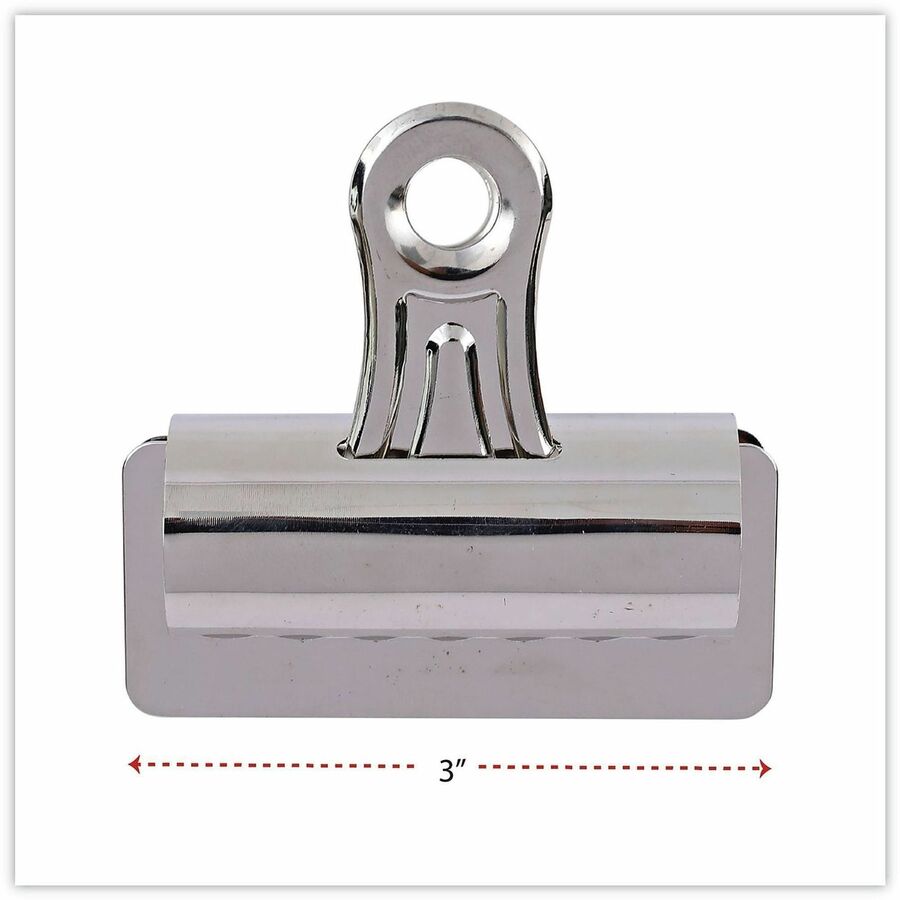 Universal Bulldog Clips, Jumbo, Nickel, 12/Pack - Jumbo - 3" Width - 1" Size Capacity - Nickel - Nickel Plated Steel - 12 / Pack