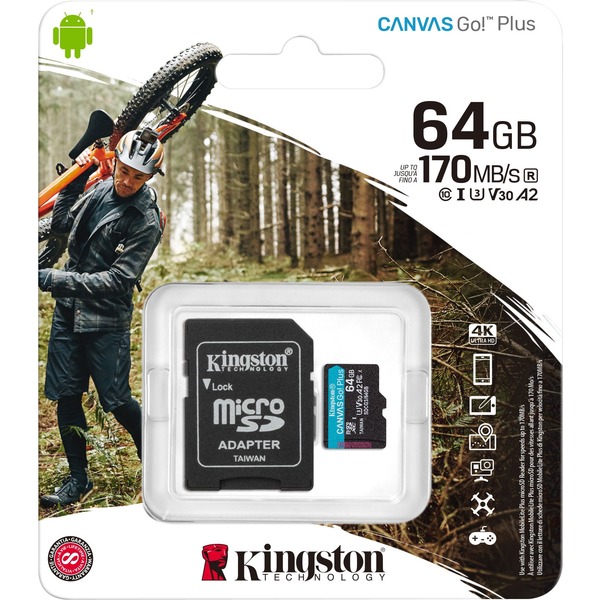 Kingston Canvas Go! Plus, 64GB microSDXC  Memory Card w/ ADP