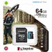 Kingston Canvas Go! Plus, 64GB microSDXC Memory Card With Adapter, Class 10, UHS-I, U3, V30, A2 , Up to 170MB/s Read and 70MB/s Write (SDCG3/64GBCR)