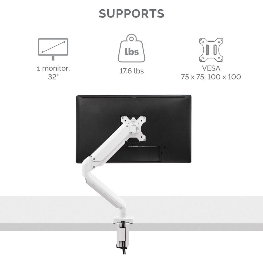 Fellowes Platinum Series Single Monitor Arm - White - 1 Display(s