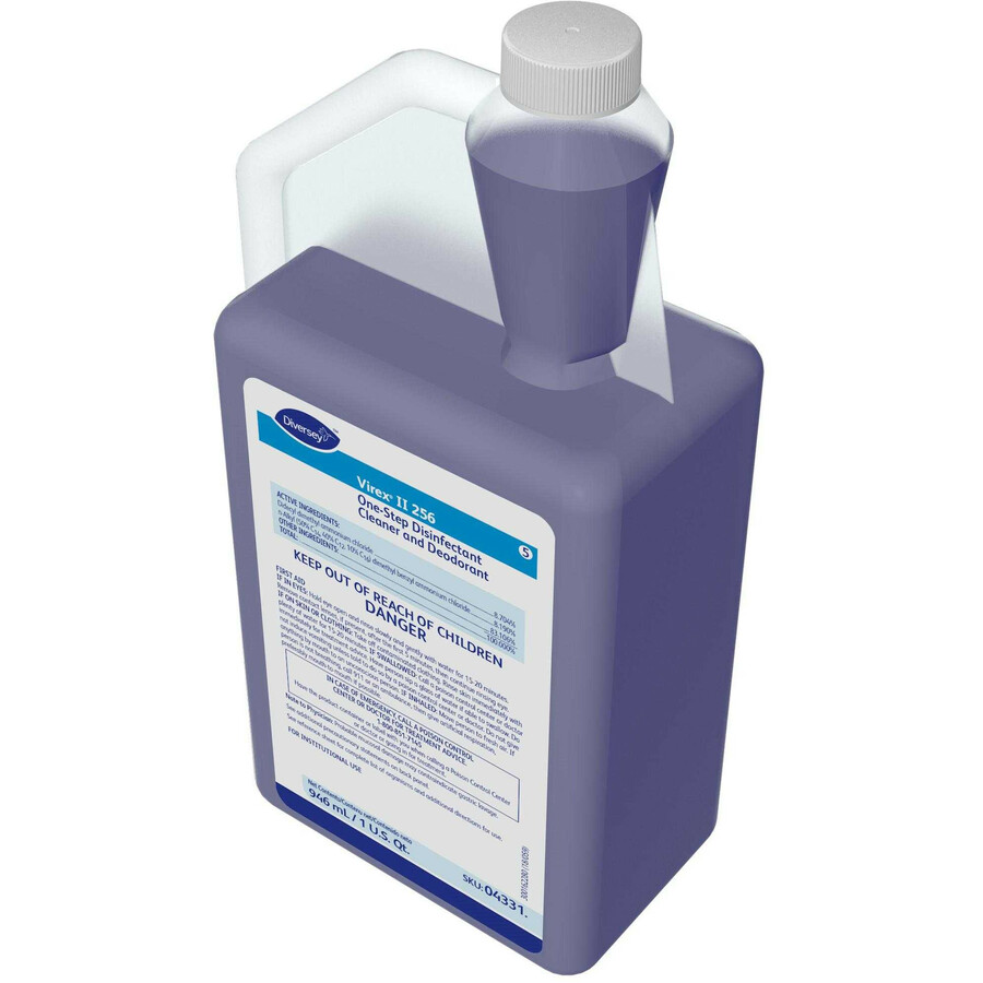 Diversey Virex II 256 Disinfectant Cleaner - Concentrate - 32 fl oz (1 quart) - Minty Scent - 6 / Carton - Deodorant, Antibacterial, Non-porous - Blue