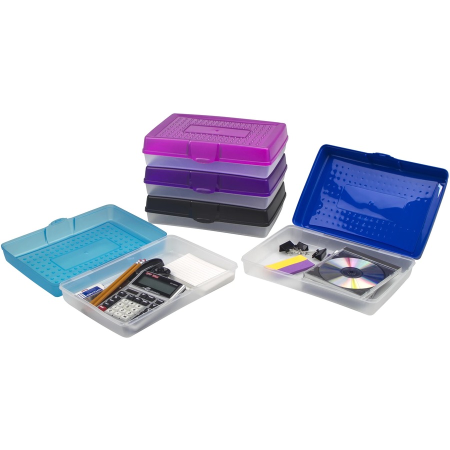 Storex Large Pencil Box, Assorted (12 units/ pack) - External Dimensions: 7.8" Length x 11.3" Width x 2.9" Height - Snap Latch Closure - Plastic - Assorted, Clear - For Pencil, Supplies - 1 Each = STX61632U12C