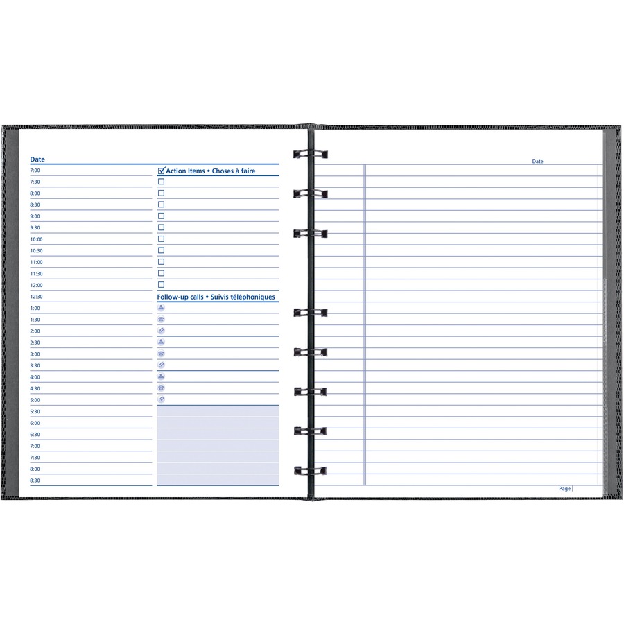 Blueline NotePro Undated Daily Planner - Daily - 7:00 AM to 8:30 PM - Half-hourly - 1 Day Double Page Layout - White Sheet - Twin Wire - Paper - Black - 7.3" Height x 9.3" Width - Flexible, Project Planner Page, Schedule Section, Important Date, Storage P -  - BLIA29C81B