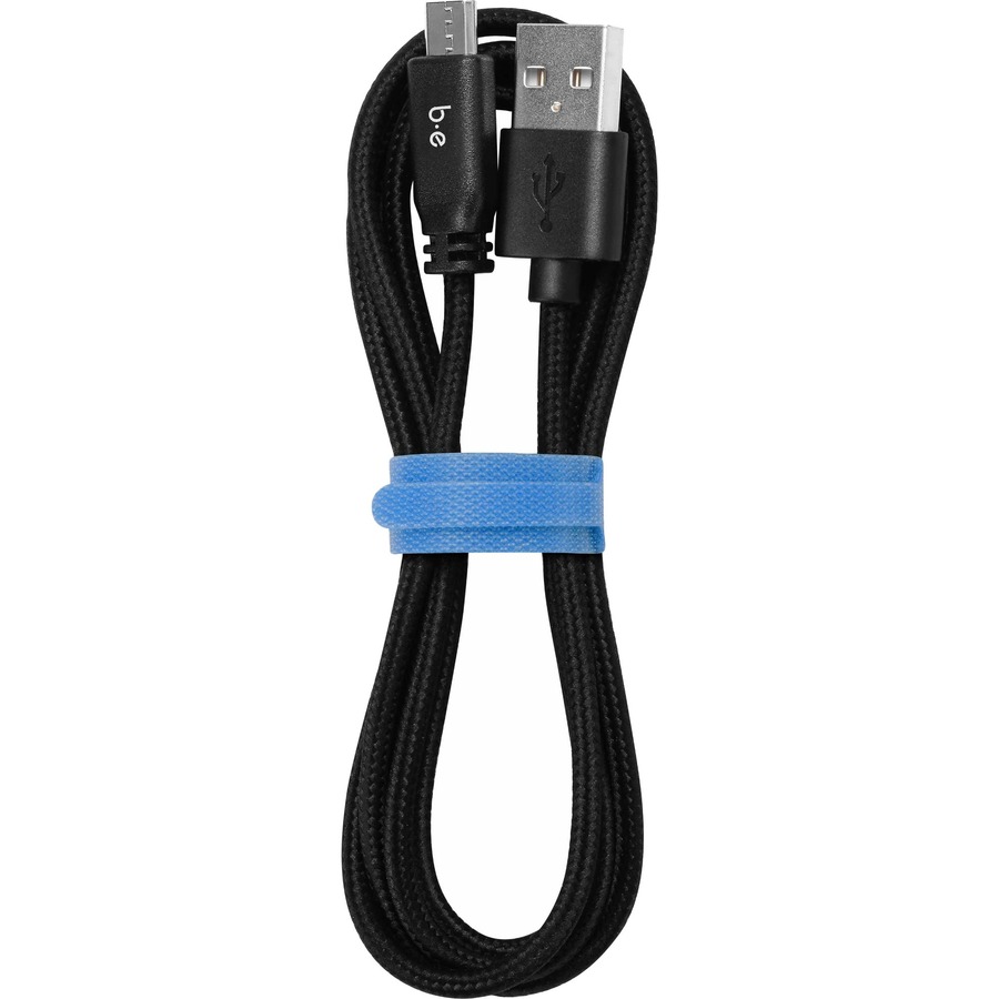 Blu Element Braided Charge/Sync Micro USB Cable 4ft Black - 4 ft Micro-USB/USB Data Transfer Cable for Wall Charger, Car Charger - First End: 1 x Micro USB 2.0 - Male - Second End: 1 x USB 2.0 - Male - Black - 1 Each = BEEB4MICBK