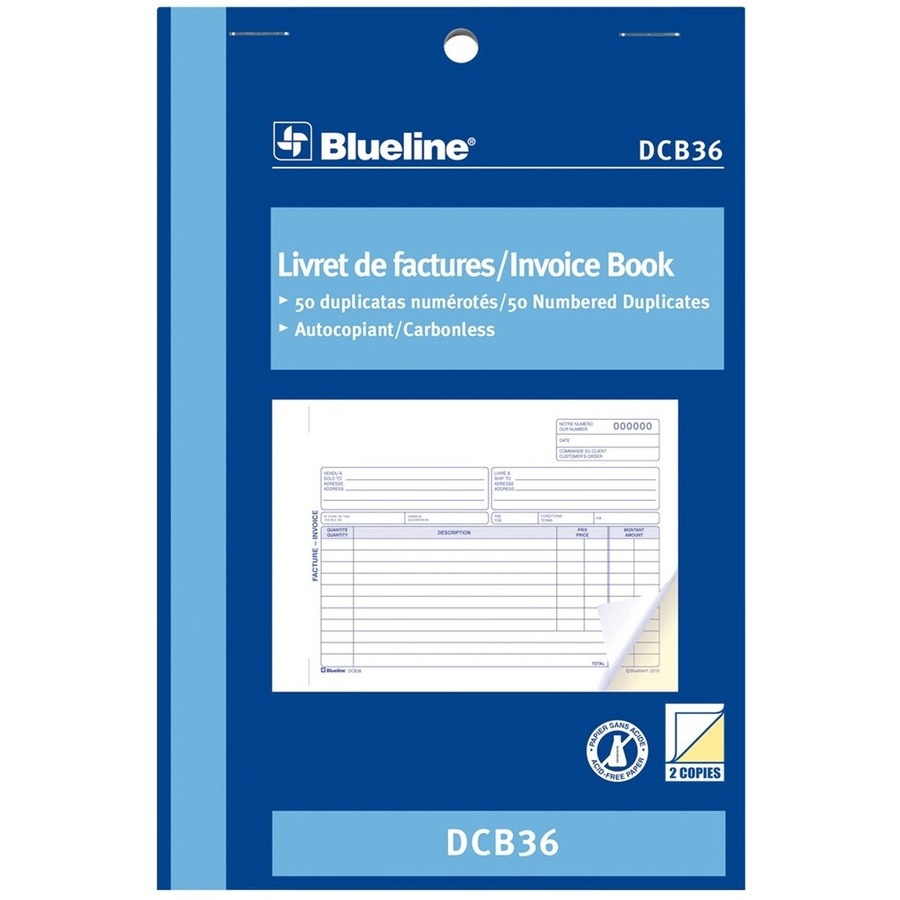 Blueline Invoices Book - 50 Sheet(s) - 2 Part Carbonless Copy - 20.30" x 13.70" Form Size - Letter - Blue Cover - Paper - 1 Each -  - BLIDCB36