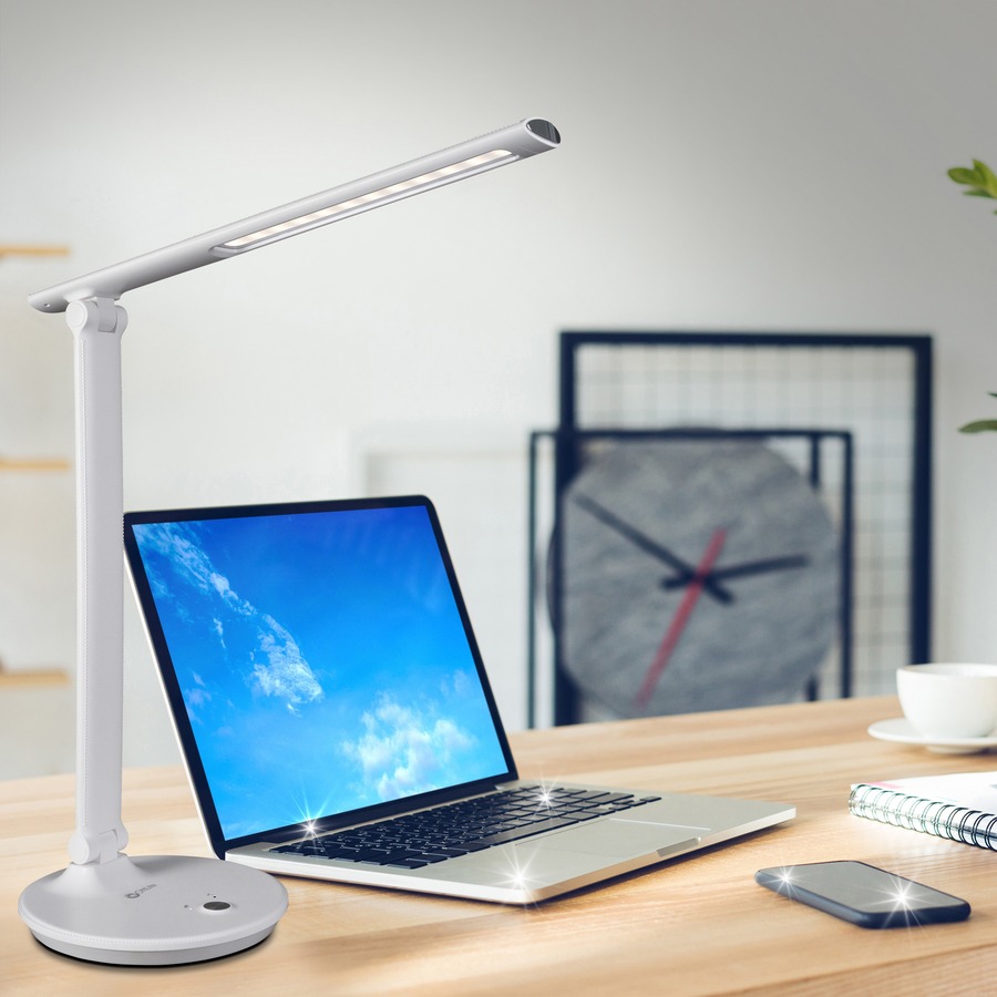 OttLite LED Desk Lamp with Charging Station - 26.5 Height - 7.5 Width -  LED Bulb - USB Charging, Flexible Arm, Adjustable Height, ClearSun LED -  Plastic - Desk Mountable - White 