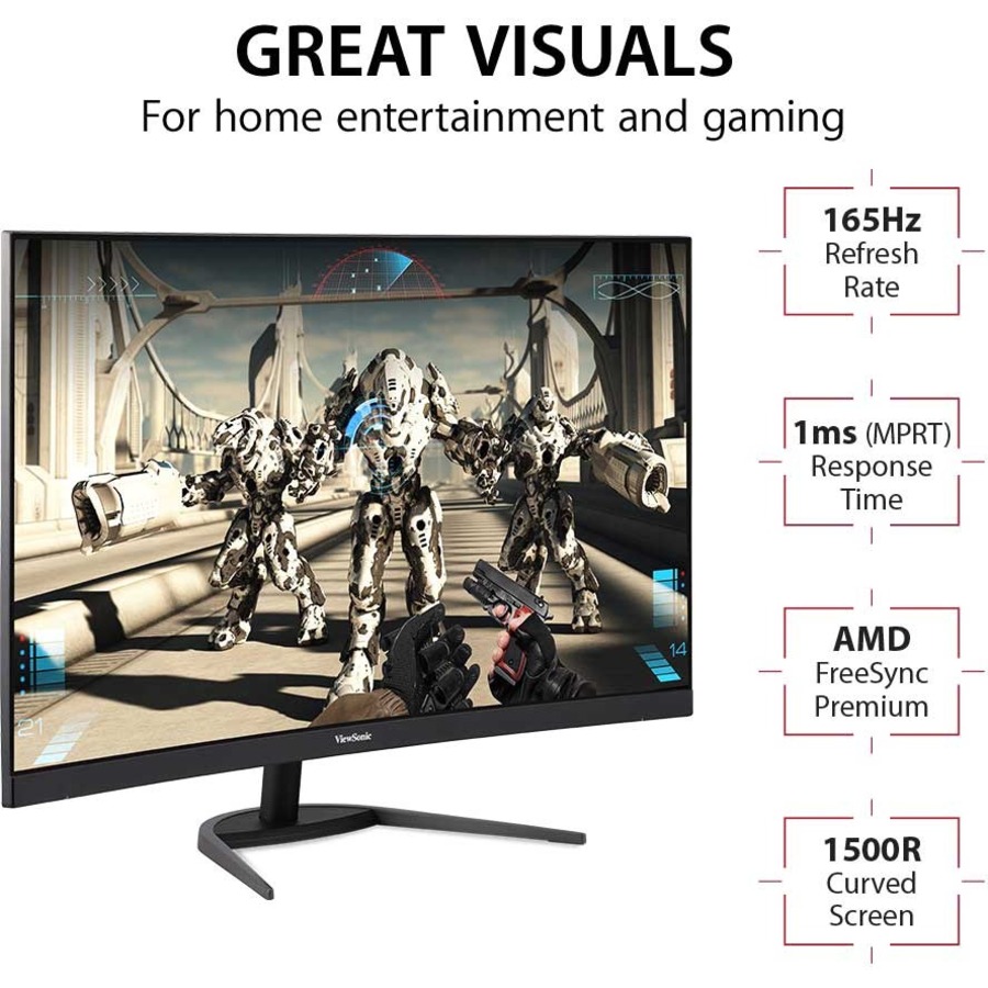 ViewSonic OMNI VX3268-PC-MHD 32 Inch Curved 1080p 1ms 165Hz Gaming Monitor with FreeSync Premium, Eye Care, HDMI and Display Port