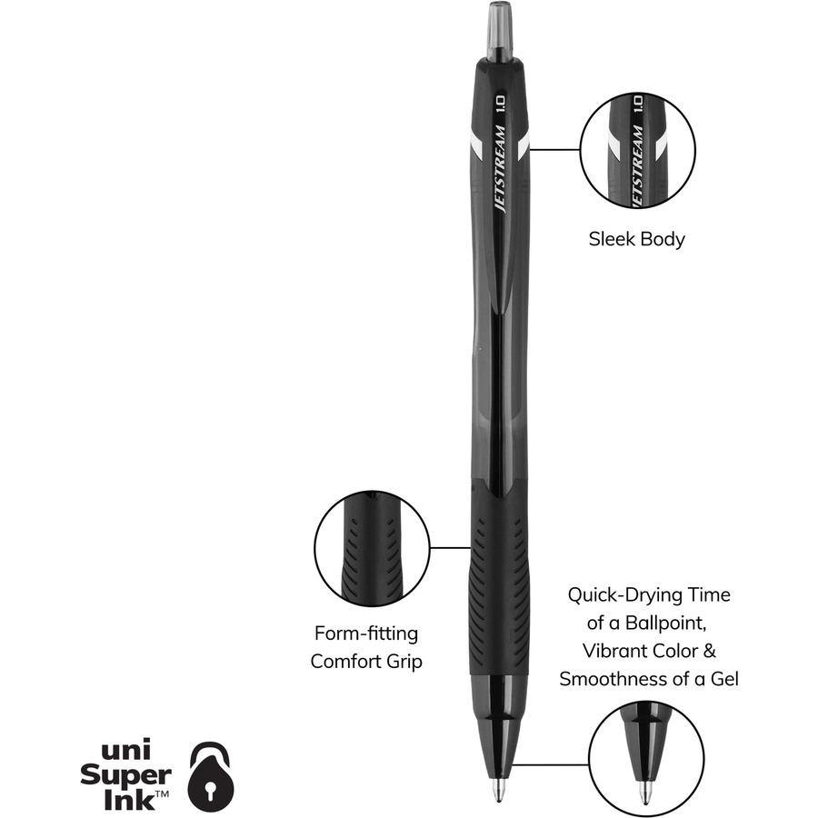 Uni-ball Jet Stream Roller Ball Pens, Fine Point, Black - 3 count