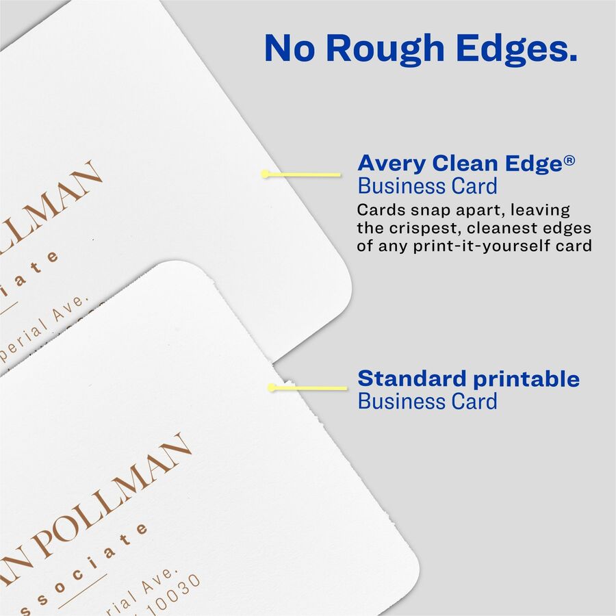 Avery® Clean Edge Square Cards, Rounded Corners, 2.5" x 2.5" (35703) - 145 Brightness - 2 1/2" x 2 1/2" - 90 lb Basis Weight - 247 g/m² Grammage - Matte - 180 / Pack - Printable, Rounded Corner, Die-cut, Smooth Edge, Print-to-the-edge, Perforated