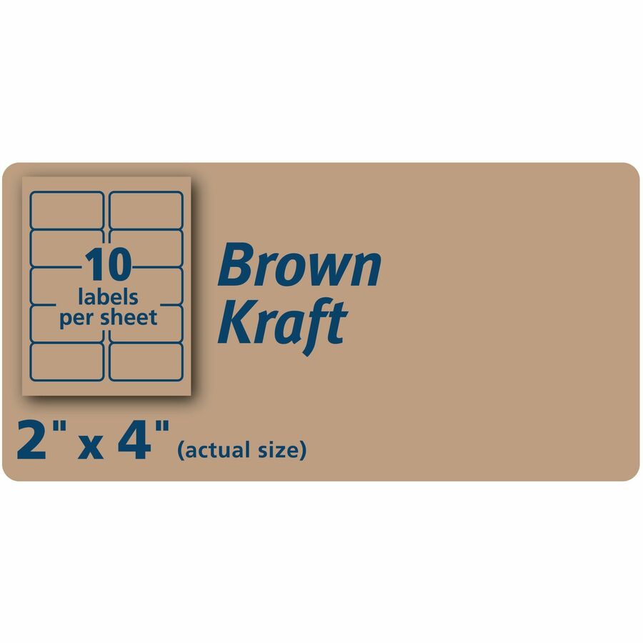 Avery® Shipping Labels,, Kraft Brown, 2" x 4" , 250 Labels (5784) - 2" Height x 4" Width - Permanent Adhesive - Rectangle - Laser, Inkjet - Kraft Brown - Paper - 10 / Sheet - 25 Total Sheets - 250 Total Label(s) - 5 / Carton - Permanent Adhesive, Recy