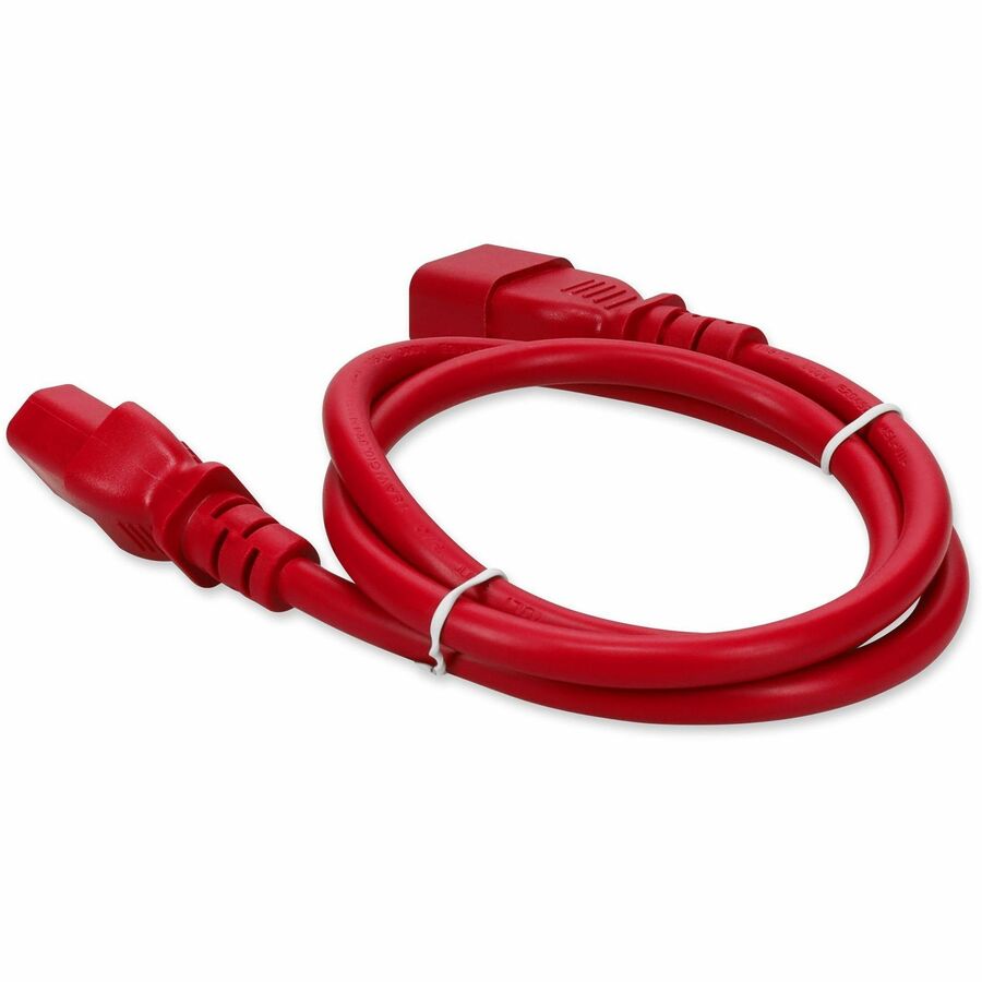 Red 8 ft IEC C13 to C14 power cable rated 100-250 V 15 A for rack equipment — alternate view 2