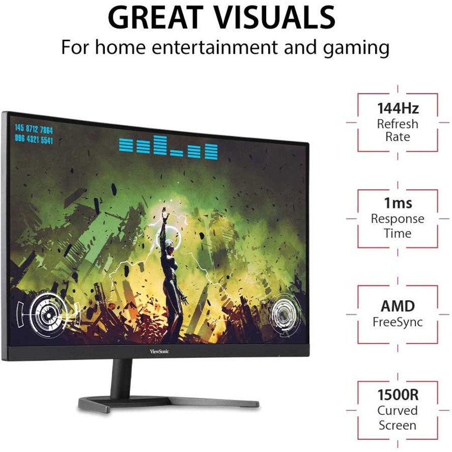 ViewSonic OMNI VX2768-2KPC-MHD 27 Inch Curved 1440p 1ms 144Hz Gaming Monitor with FreeSync Premium, Eye Care, HDMI and Display Port