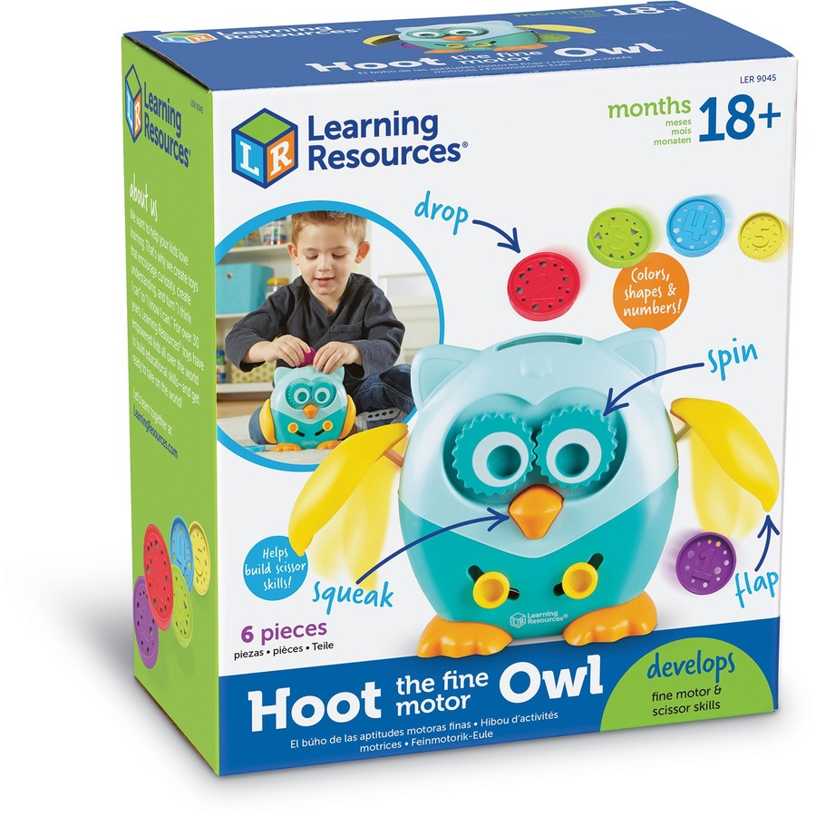 Learning Resources Hoot the Fine Motor Owl - Skill Learning: Fine Motor, Coordination, Color, Shape, Number Recognition - 1.5-4 Year - 6 Pieces - Fine Motor Skills - LRN9045