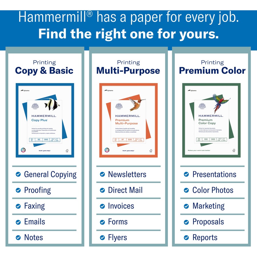 Hammermill Copy Plus Inkjet, Laser Copy & Multipurpose Paper - White - 92 Brightness - A4 - 8 17/64" x 11 11/16" - 20 lb Basis Weight - 75 g/mÂ² Grammage - 500 / Pack - SFI - Copy & Multi-use White Paper - HAMCP005