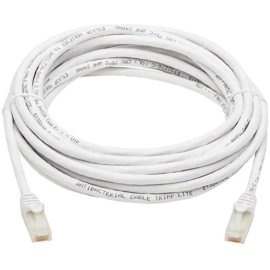 Tripp Lite by Eaton Safe-IT Cat6a 10G Snagless Antibacterial UTP Ethernet Cable (RJ45 M/M) PoE White 20 ft. (6.09 m)