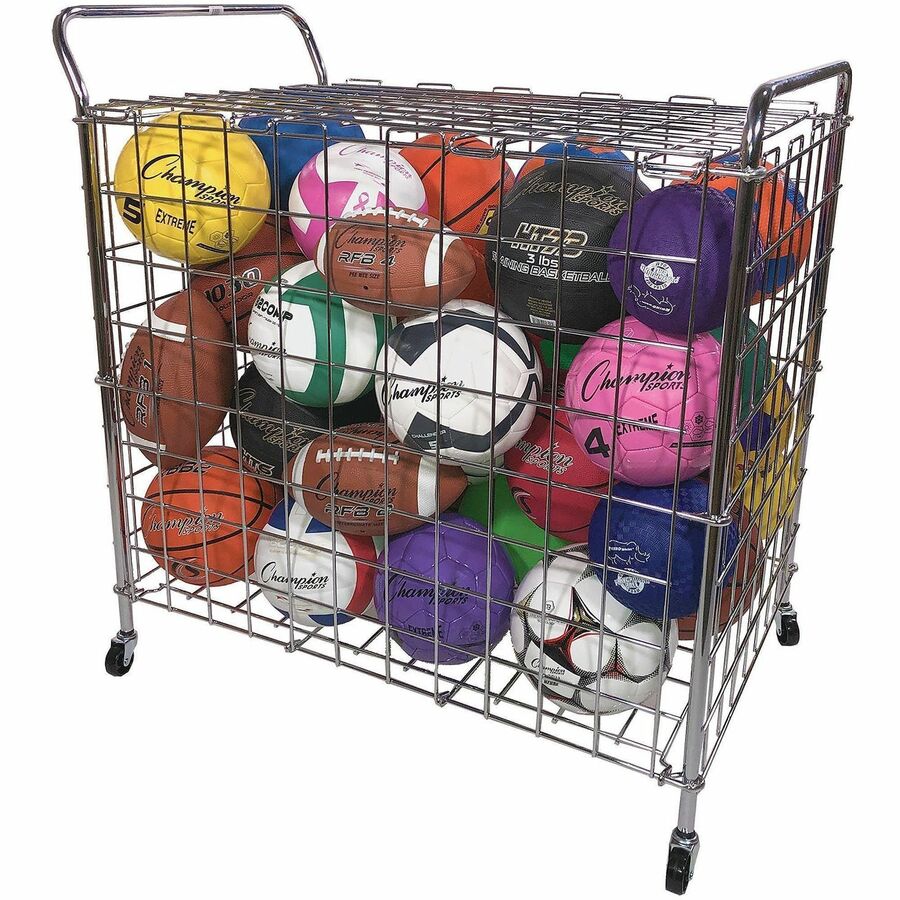Champion Sports Portable Lockable Ball Locker - 4 Casters - Steel - 39" Length x 24" Width x 40" Height - Silver, Chrome - 1 Each