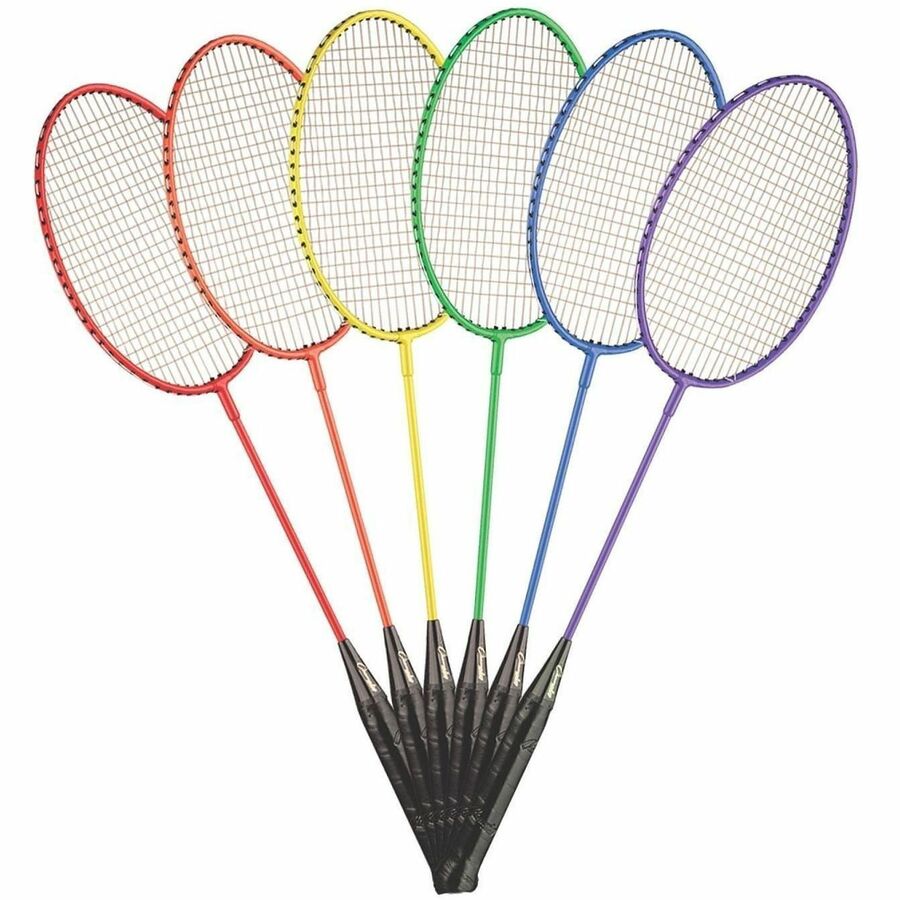Champion Sports Tempered Steel Badminton Racket Set - Red, Orange, Yellow, Green, Blue, Purple - Nylon, Leather, Tempered Steel