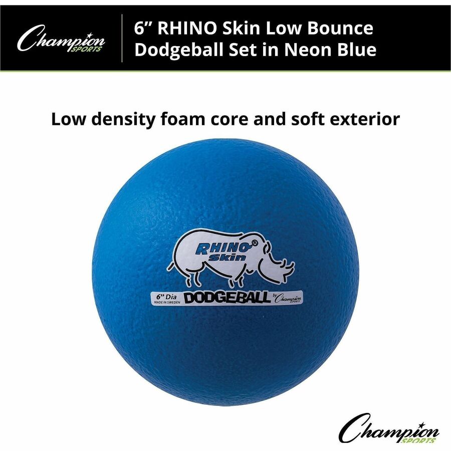 Champion Sports Rhino Skin Low Bounce Dodgeball Set - 6.30" - Low Density Foam - Neon Blue - 6 / Set