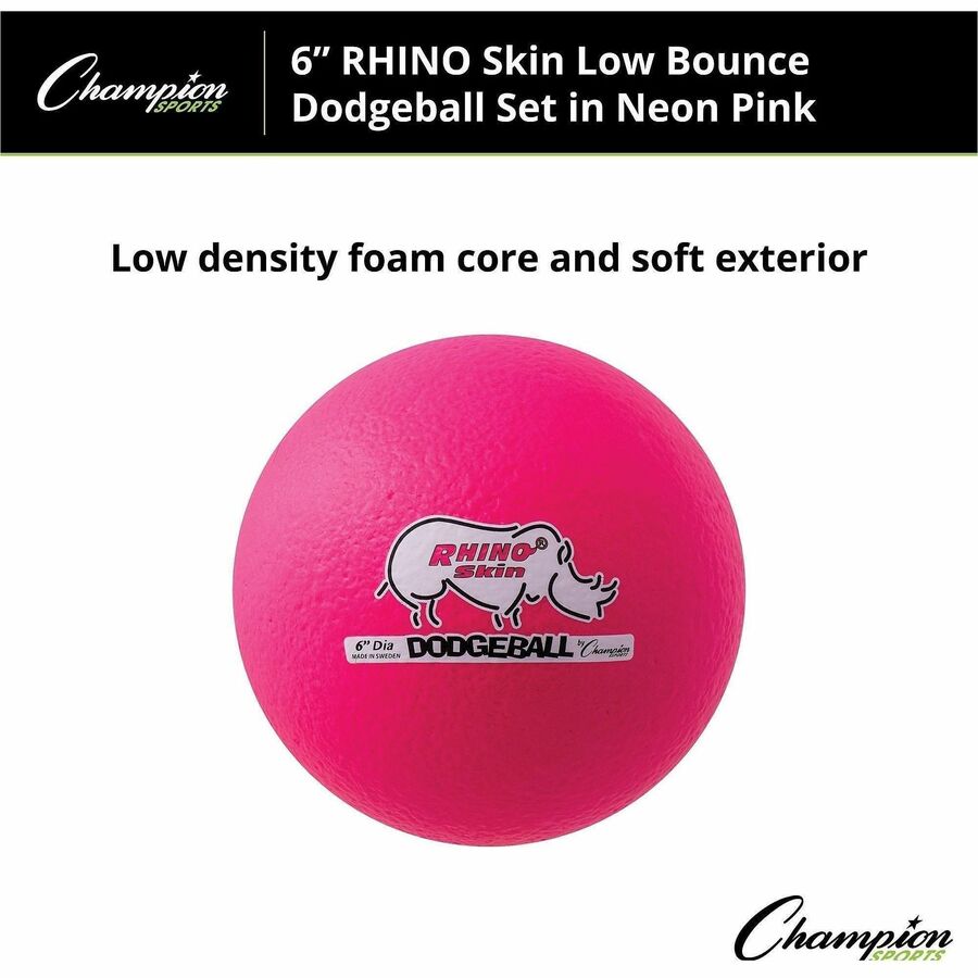 Champion Sports Rhino Skin Low Bounce Dodgeball Set - 6.30" - Low Density Foam - Neon Pink - 6 / Set