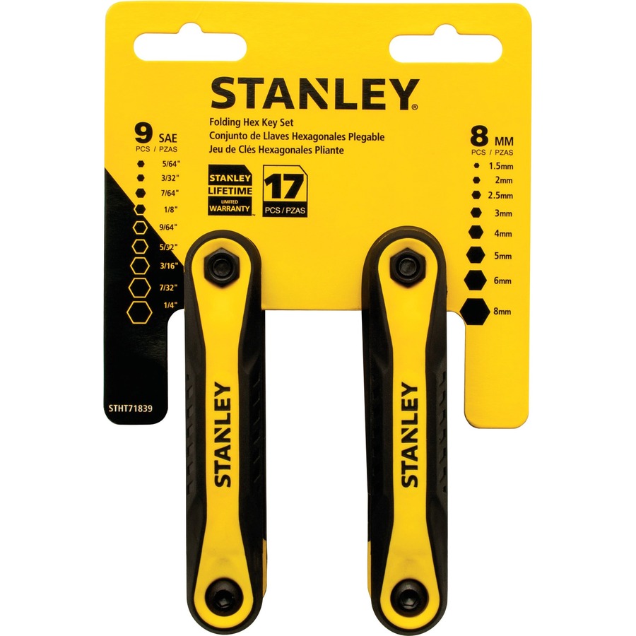 Stanley 2 pk Folding Metric and SAE Hex Keys - Foldable, Durable, Rubber Grip, Chamfered Edge - 2 Pack - Tool Kits - BOSSTHT71839