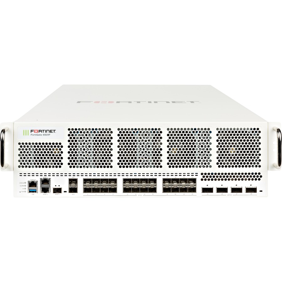 Fortinet FortiGate 6501F-DC chassis firewall with 40/100GE QSFP28 and 1/10/25GE SFP28 slots — alternate view 2