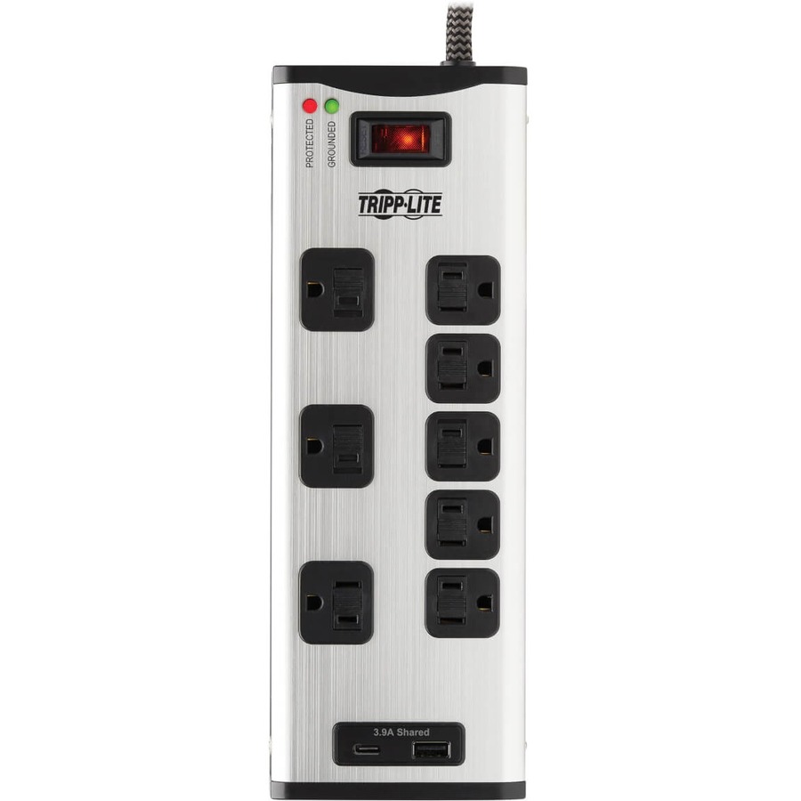 Tripp Lite by Eaton 8-Outlet Surge Protector with 1 USB-A and 1 USB-C (3.9A Shared) - 8 ft. Cord, 2100 Joules, Metal Housing