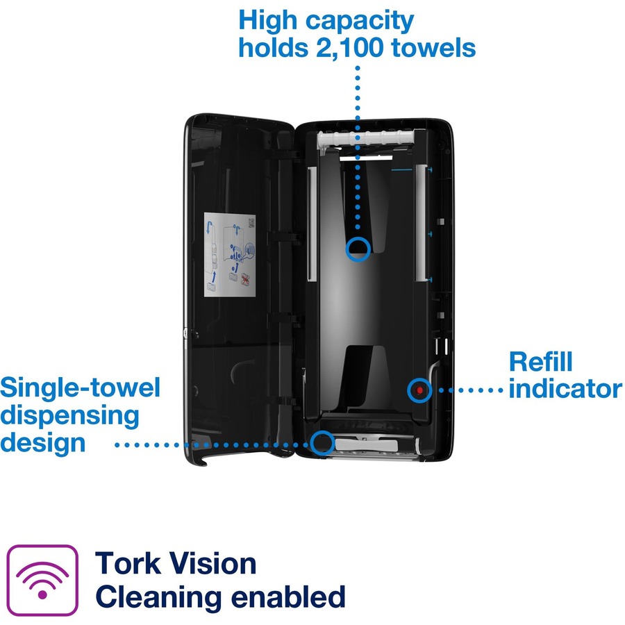 Tork PeakServe® Continuous™ Paper Hand Towel Dispenser Black H5 - Tork PeakServe® Continuous™ Hand Towel Dispenser Black H5, High Capacity, Elevation Range, 552528
