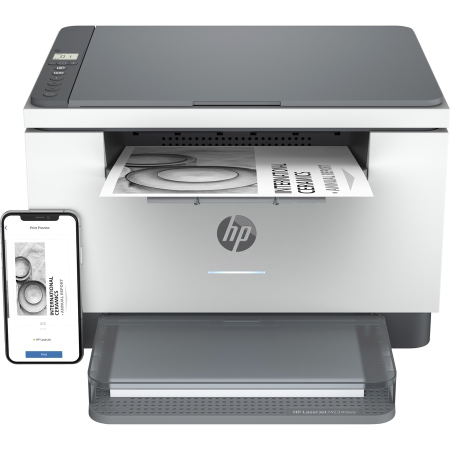 HP LaserJet M234dwe Laser Multifunction Printer-Monochrome-Copier/Scanner-30 ppm Mono Print-600x600 dpi Print-Automatic Duplex Print-20000 Pages-150 sheets Input-Color Flatbed Scanner-600 dpi Optical Scan-Wireless LAN-Apple AirPrint-HP Smart App