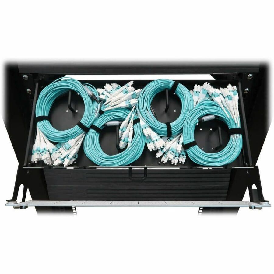 Eaton Tripp Lite Series Preloaded Fiber Panel, 1U - 4x (8x LC/LC Duplex M/M) 16F Trunk Cables, OM4 Multimode, 10 m (32.8 ft.)