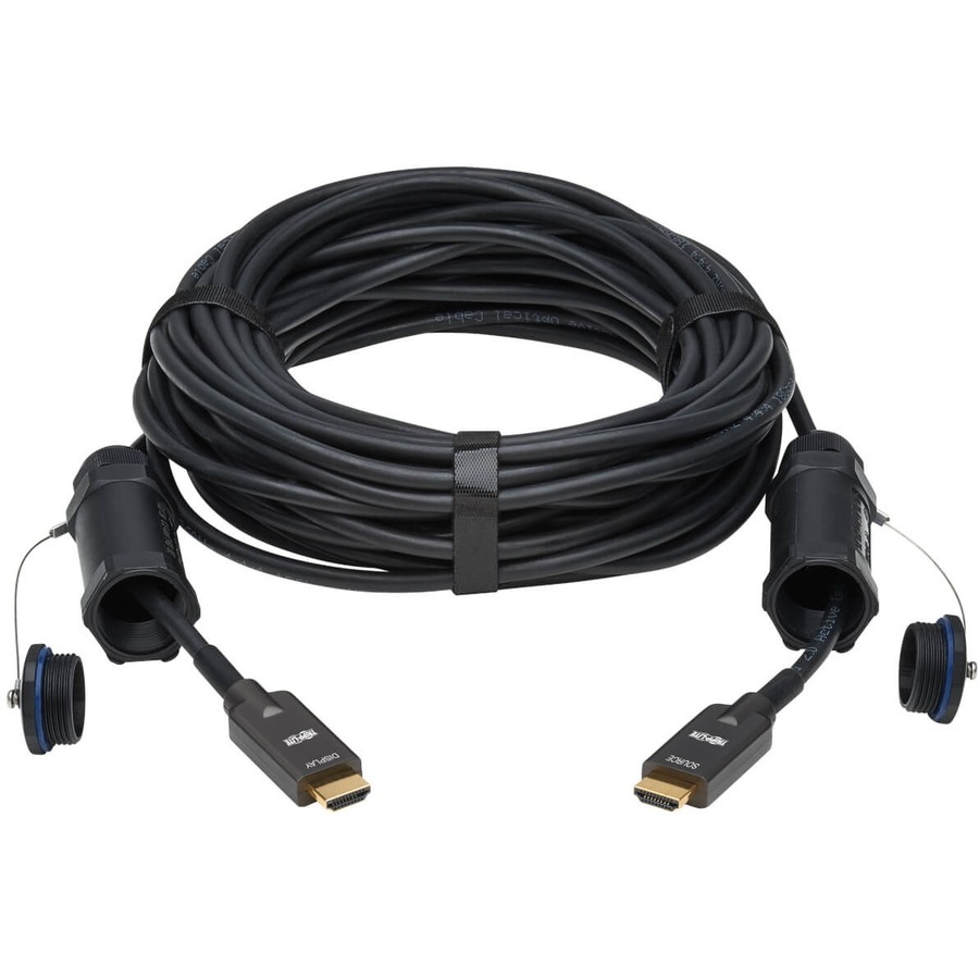 Eaton Tripp Lite Series High-Speed Armored HDMI Fiber Active Optical Cable (AOC) with Hooded Connectors - 4K @ 60 Hz, HDR, IP68, M/M, Black, 30 m (98 ft.)