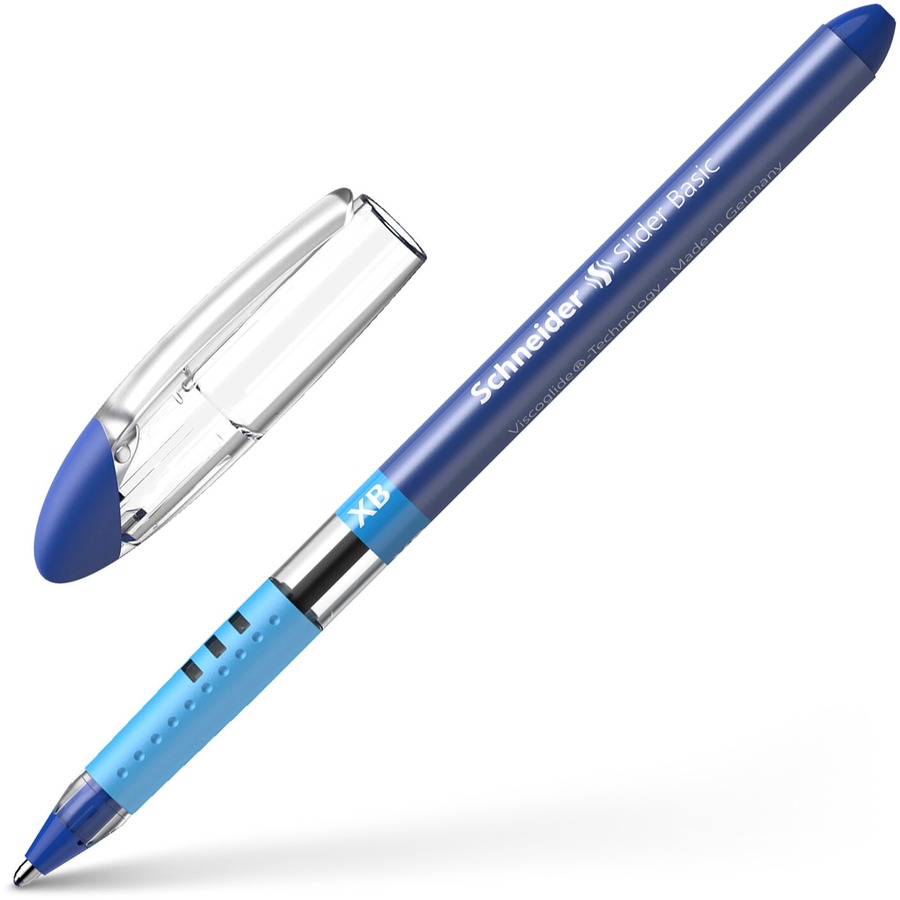 Schneider Slider Basic XB Ballpoint Pen - Extra Broad Pen Point - 1.4 mm Pen Point Size - Blue - Blue Rubberized, Transparent, Silver Barrel - Stainless Steel Tip - 10 / Pack