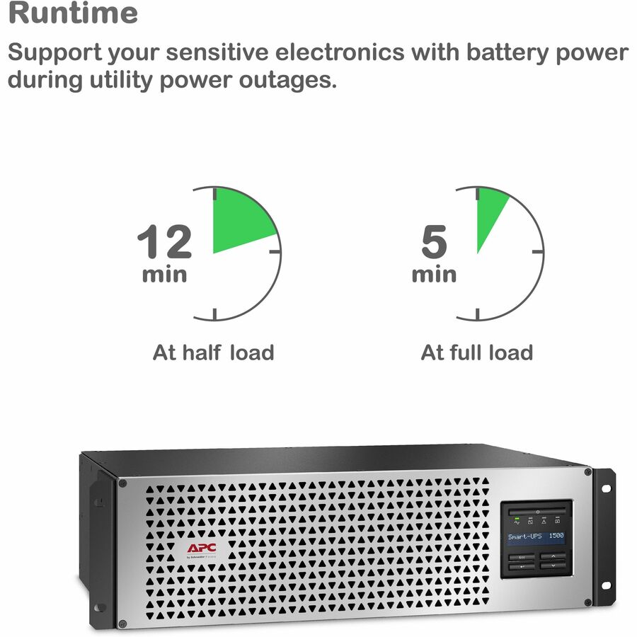 APC Smart-UPS, Line Interactive, 1500VA, Lithium-ion, Rackmount 3U, 120V, 6x NEMA 5-15R outlets, SmartConnect Port+Network Card, Short Depth, AVR, LCD