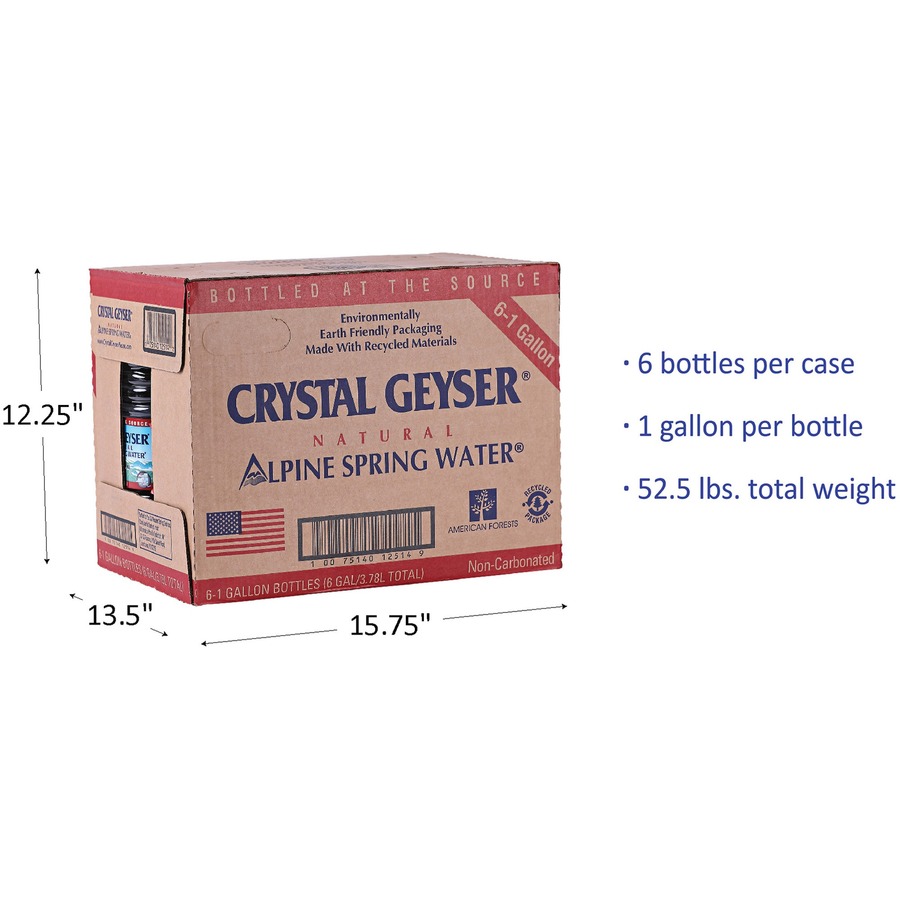 Crystal Geyser Alpine Bottled Spring Water - Ready-to-Drink - 127.99 fl oz (3.79 L) - 288 / Pallet
