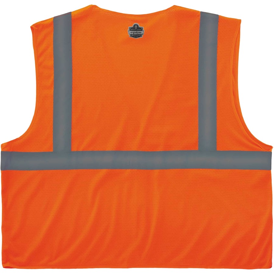 Ergodyne 8210HL Mesh Hi-Vis Safety Vest - Recommended for: Utility, Construction, Baggage Handling, Emergency, Warehouse - Large/Extra Large Size - Hook & Loop Closure - Polyester Mesh, Mesh Fabric - Orange - Reflective, Pocket, Breathable, Lightweight, H