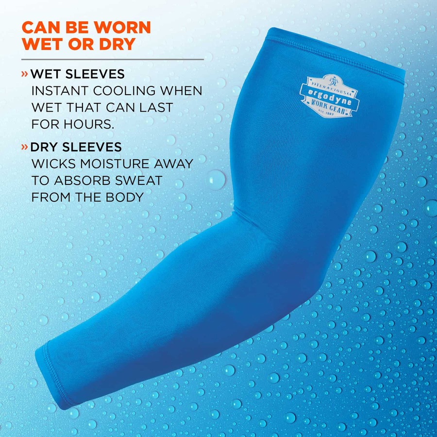 Chill-Its 6690 Cooling Arm Sleeves - 16.90" Length - Blue - Fabric - Durable, Comfortable, UV Protection, Abrasion Resistant, Moisture Wicking, Anti-odor, Machine Washable, Chemical-free, Stretchable