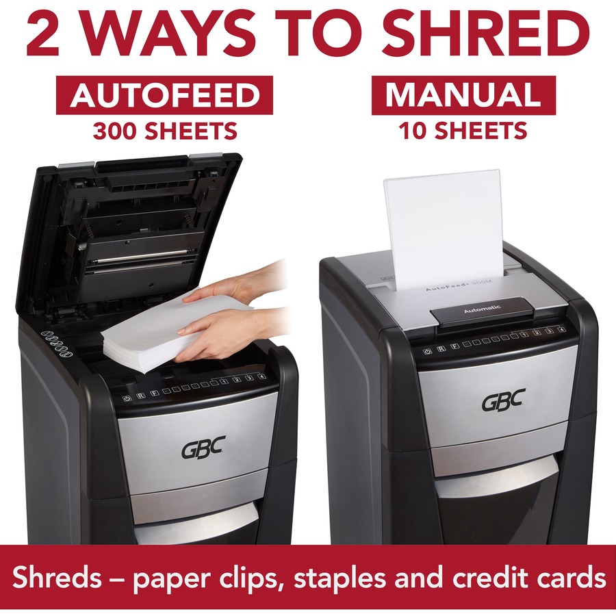GBC AutoFeed+ Office Shredder 300X, Super Cross-Cut, 300 Sheets - Cross-Cut/Confetti-Cut Shredders - GBCWSM1757608