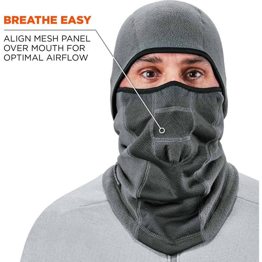 Ergodyne N-Ferno 6823 Balaclava Face Mask - Wind-Proof, Hinged Design - Fabric, Fleece - Gray