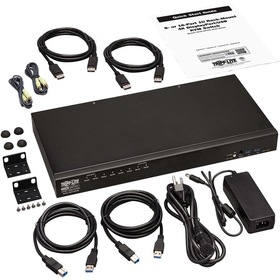 Tripp Lite by Eaton 8-Port DisplayPort/USB KVM Switch with Audio/Video and USB Peripheral Sharing 4K 60 Hz 1U Rack-Mount