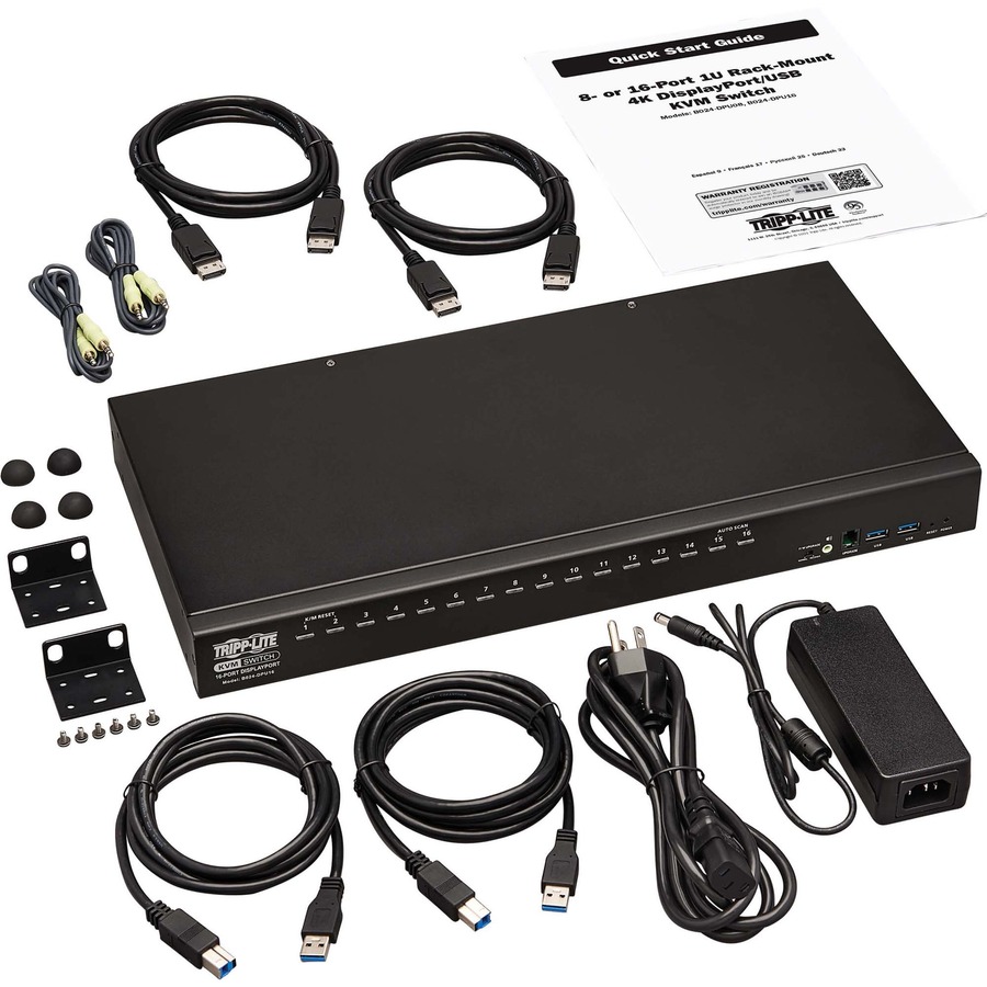 Tripp Lite by Eaton 16-Port DisplayPort/USB KVM Switch with Audio/Video and USB Peripheral Sharing 4K 60 Hz 1U Rack-Mount