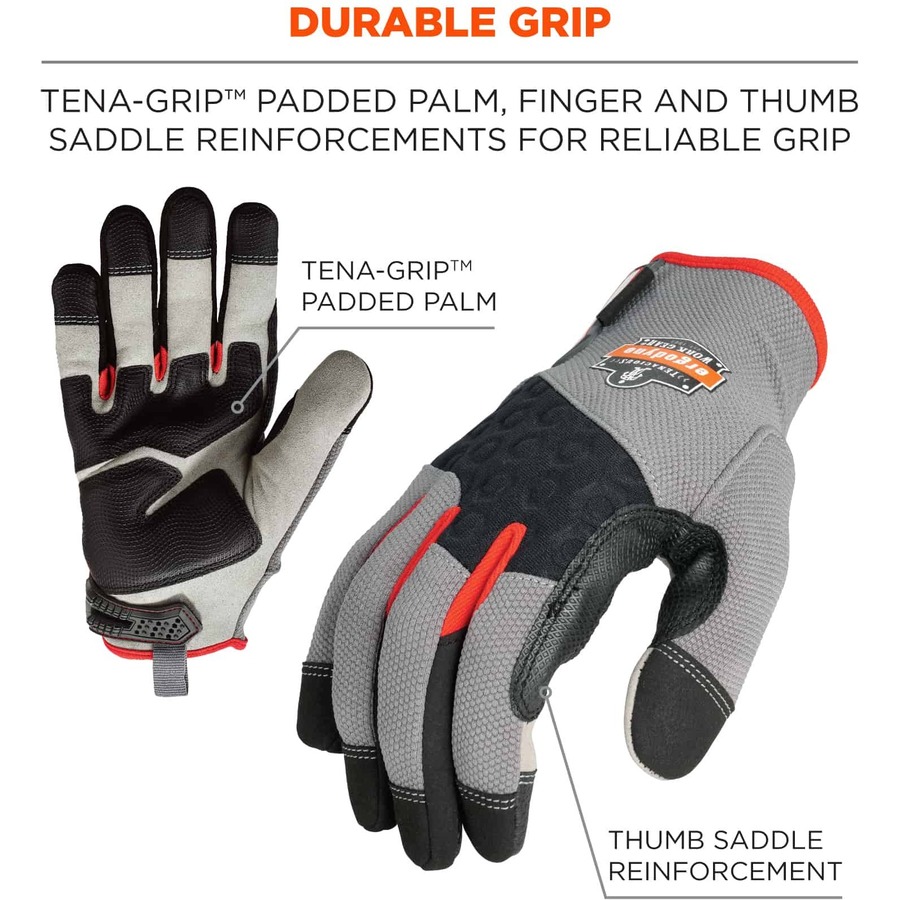 Ergodyne ProFlex 910 Half-Finger Impact Gloves + Wrist Support - Small Size  - Half Finger - Black - Anti-Vibration, Shock Resistant, Impact Resistant