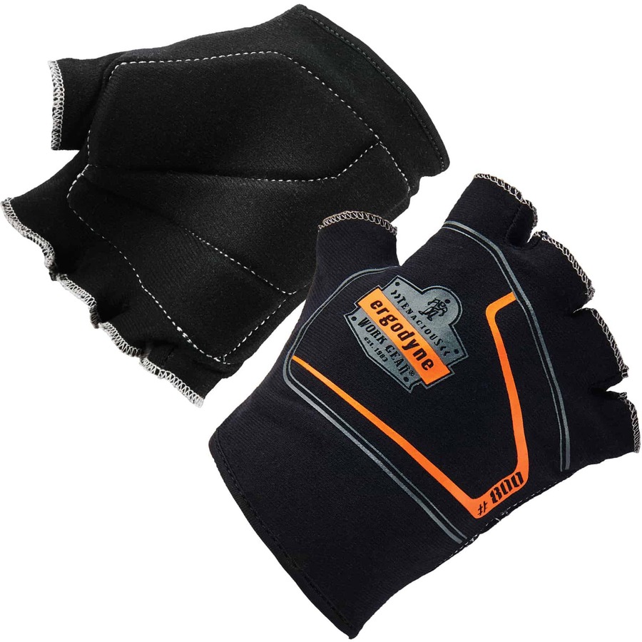 Ergodyne ProFlex 800 Glove Liners - Small/Medium Size - Half Finger - Black - Anti-Vibration, Durable, Breathable, Impact Resistant - 1 - 0.50" Thickness - 9" Glove Length