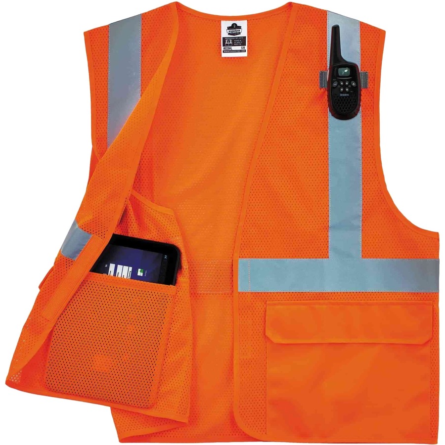 GloWear 8220HL Type R Class 2 Standard Mesh Vest - Large/Extra Large Size - Hook & Loop Closure - Mesh Fabric, Polyester Mesh - Orange - Pocket, Mic Tab, Reflective - 1 Each