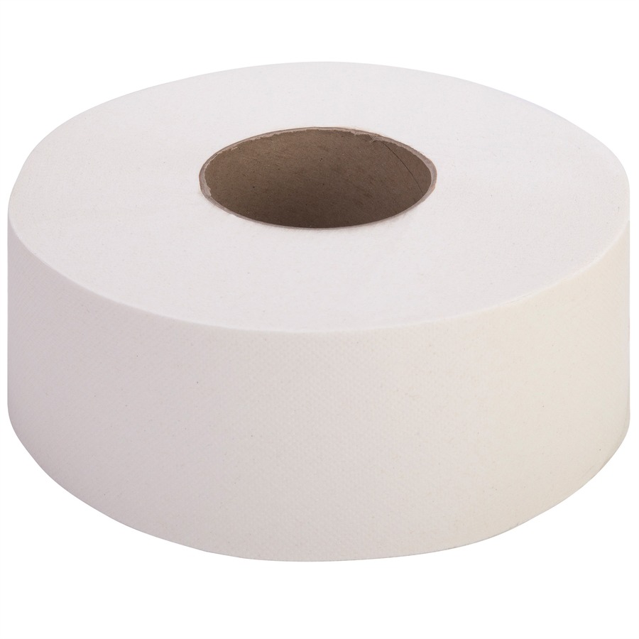 Genuine Joe Jumbo Jr Dispenser Bath Tissue Roll - 2 Ply - 3.30" x 700 ft - 8.88" Roll Diameter - White - Fiber - 12 / Carton