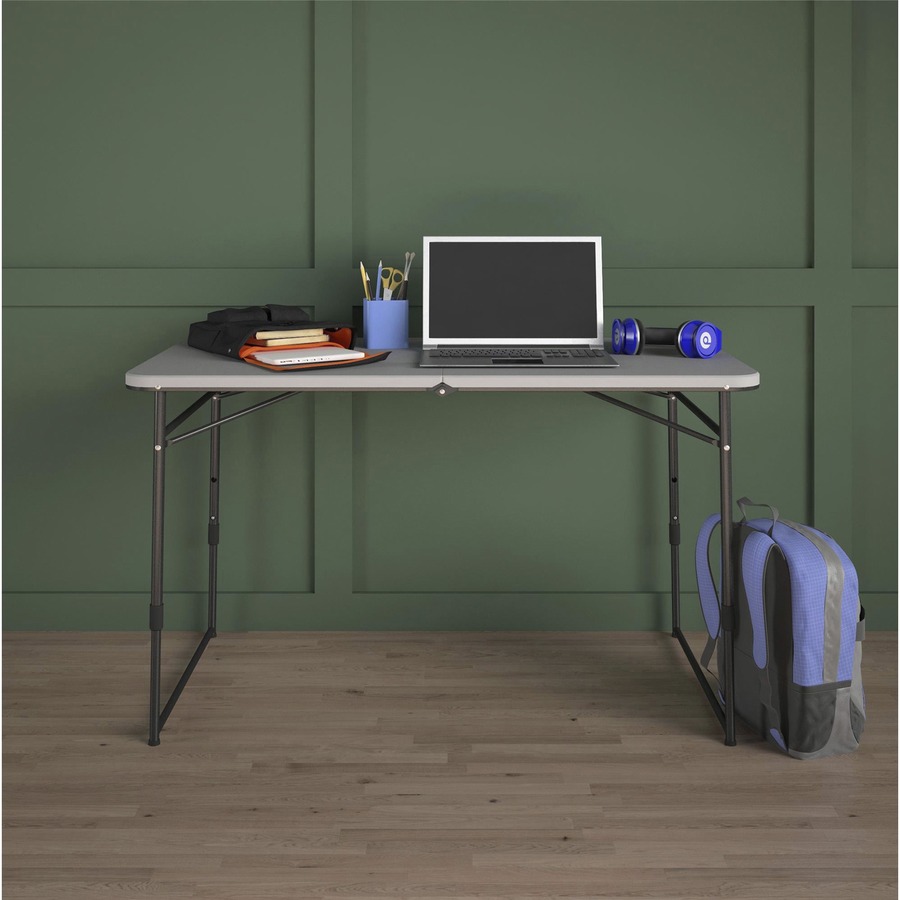 Cosco Fold Portable Indoor/Outdoor Utility Table - 200 lb Capacity - Adjustable Height - 48" Table Top Width x 24" Table Top Depth - 28" Height - Gray - Steel, Resin - 1 Each