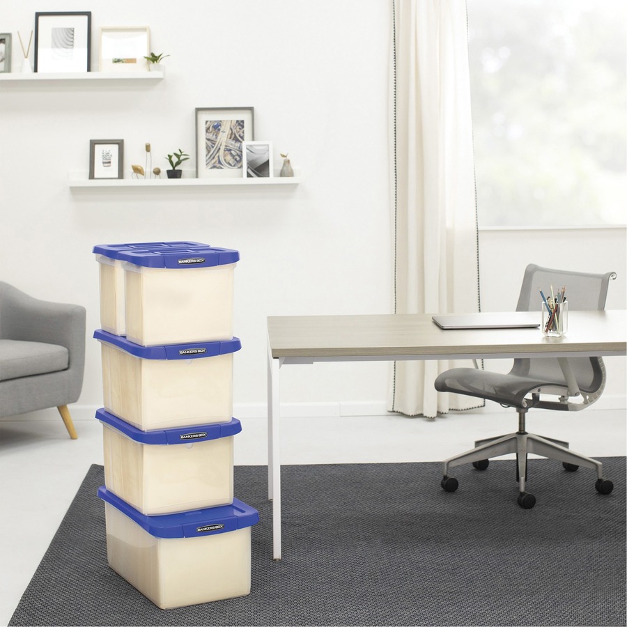 Bankers Box Heavy-Duty File Box - External Dimensions: 14.2" Width x 22.4" Depth x 10.6" Height - Media Size Supported: Letter 8.50" x 11" - Lid Lock Closure - Stackable - Plastic, Polypropylene - Clear, Blue - For File, Document, Storage - 1 Each - TAA C