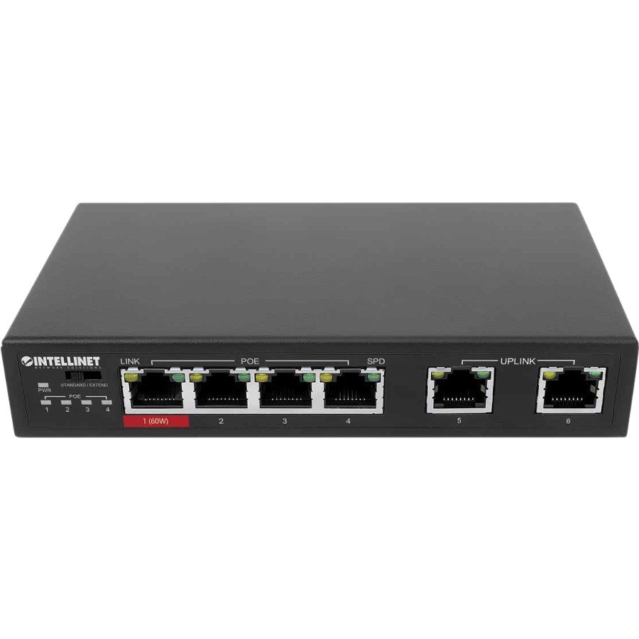 Intellinet 6-Port Fast Ethernet Switch with 4 PoE Ports (1 x High-Power PoE)