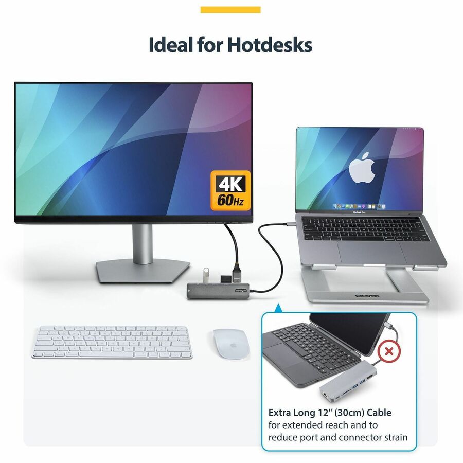 StarTech USB-C Multiport Adapter Hub, USB-C to 4K 60Hz HDMI, Gigabit Ethernet and 100W Charging for Macbook Pro / Air and Windows