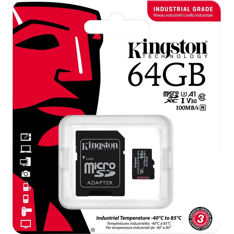 Kingston Industrial SDCIT2 64 GB Class 10/UHS-I (U3) V30 microSDXC - 5 Year Warranty